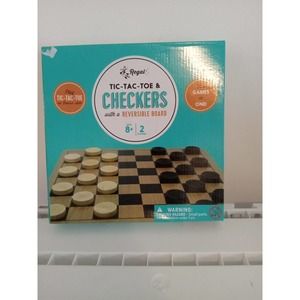 Regal TIC-TAC-TOE & CHECKERS 10" Reversible Wood Board Game NEW FACTORY SEALED